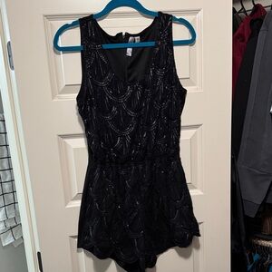 Black Beaded Sleeveless Romper